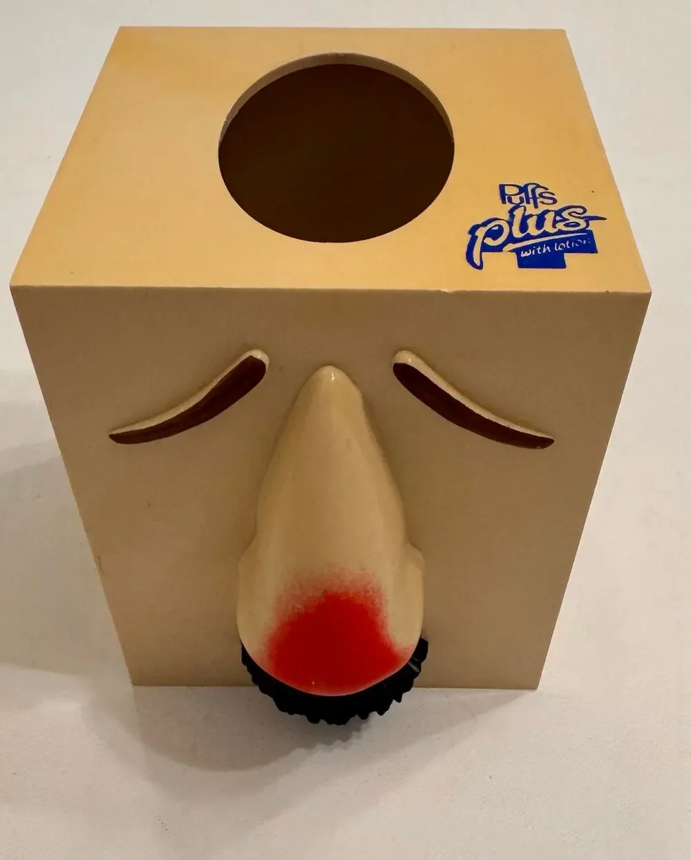 Vintage 1987 Puffs Plus Entex Promotional Plastic Red Nose Tissue Box Cover